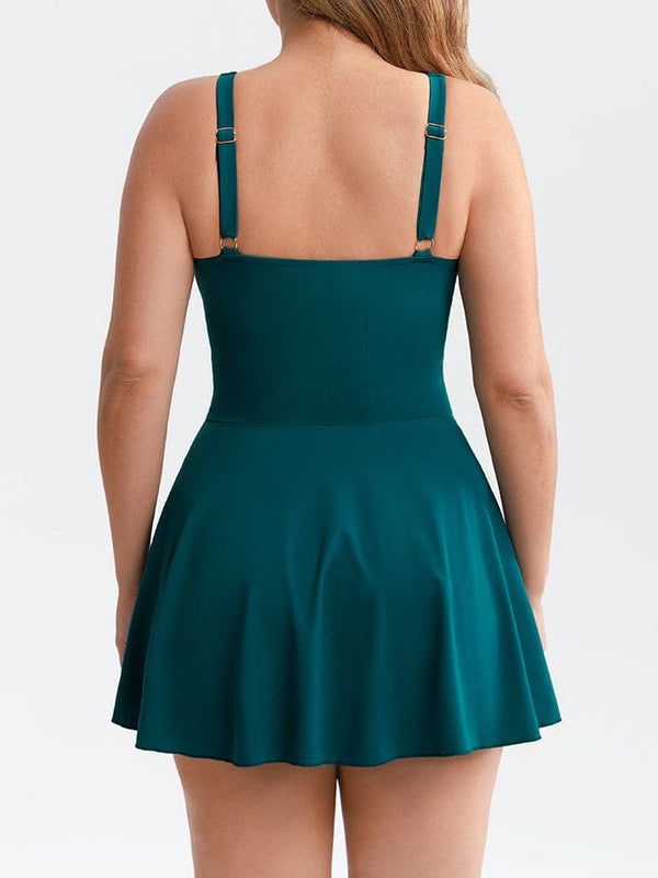 Deep V Ruched Mesh One-Piece Swimsuit with Removable Pads