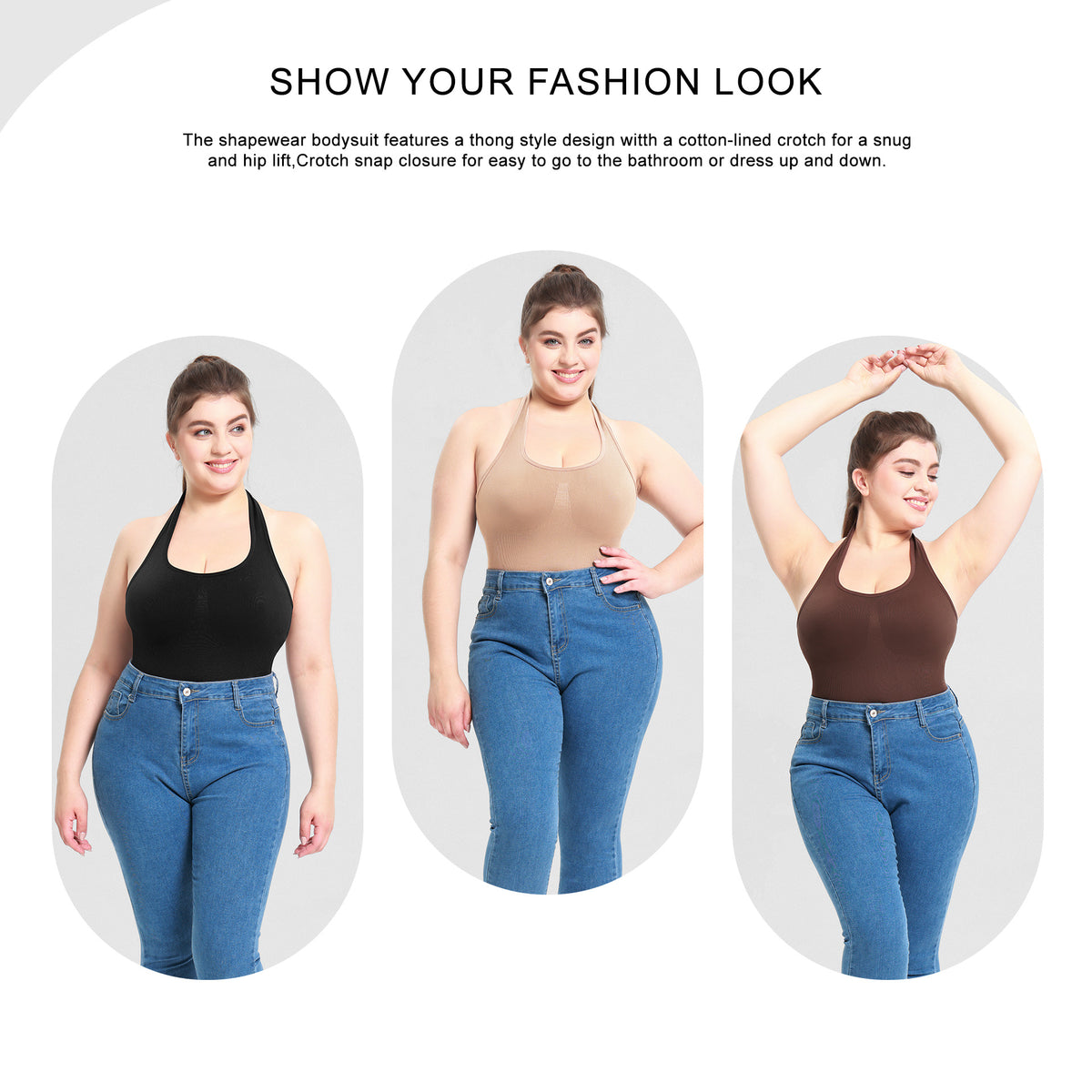 Shapewear Body Shaper T-Back Plus Size Neck-Hanging Waist-Cinching Bodysuit Women's Body
