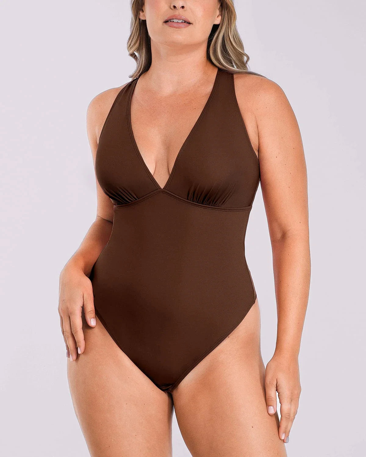 Deep V-Neck Cross Back Thong Bodysuit