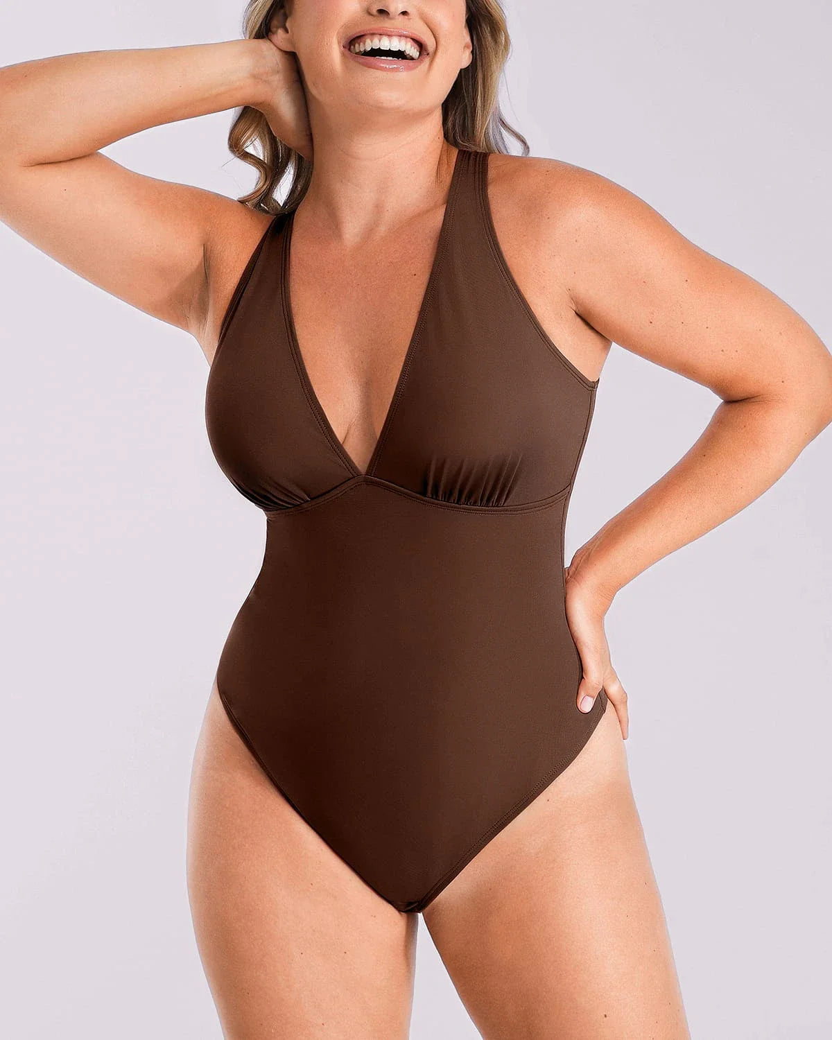 Deep V-Neck Cross Back Thong Bodysuit
