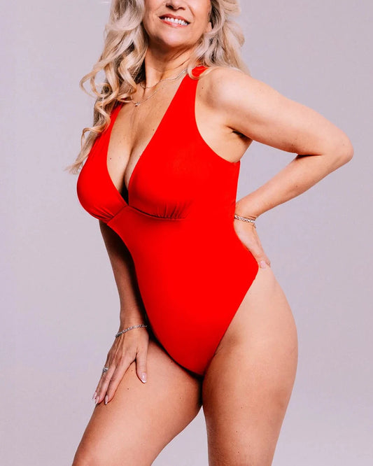 Deep V-Neck Cross Back Thong Bodysuit