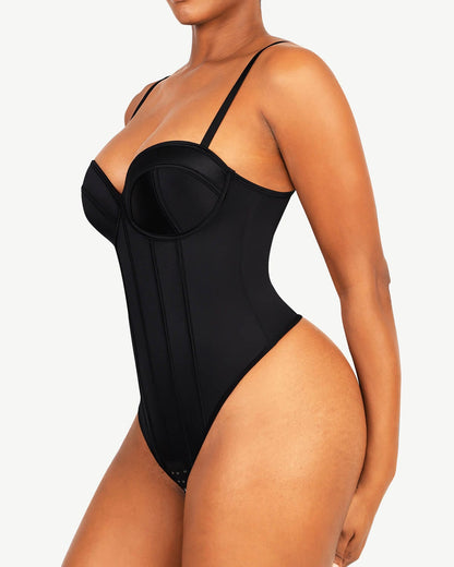 Retro-style Cupped Bra-free Thong Bodysuit
