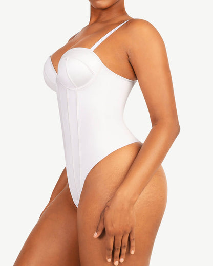 Retro-style Cupped Bra-free Thong Bodysuit