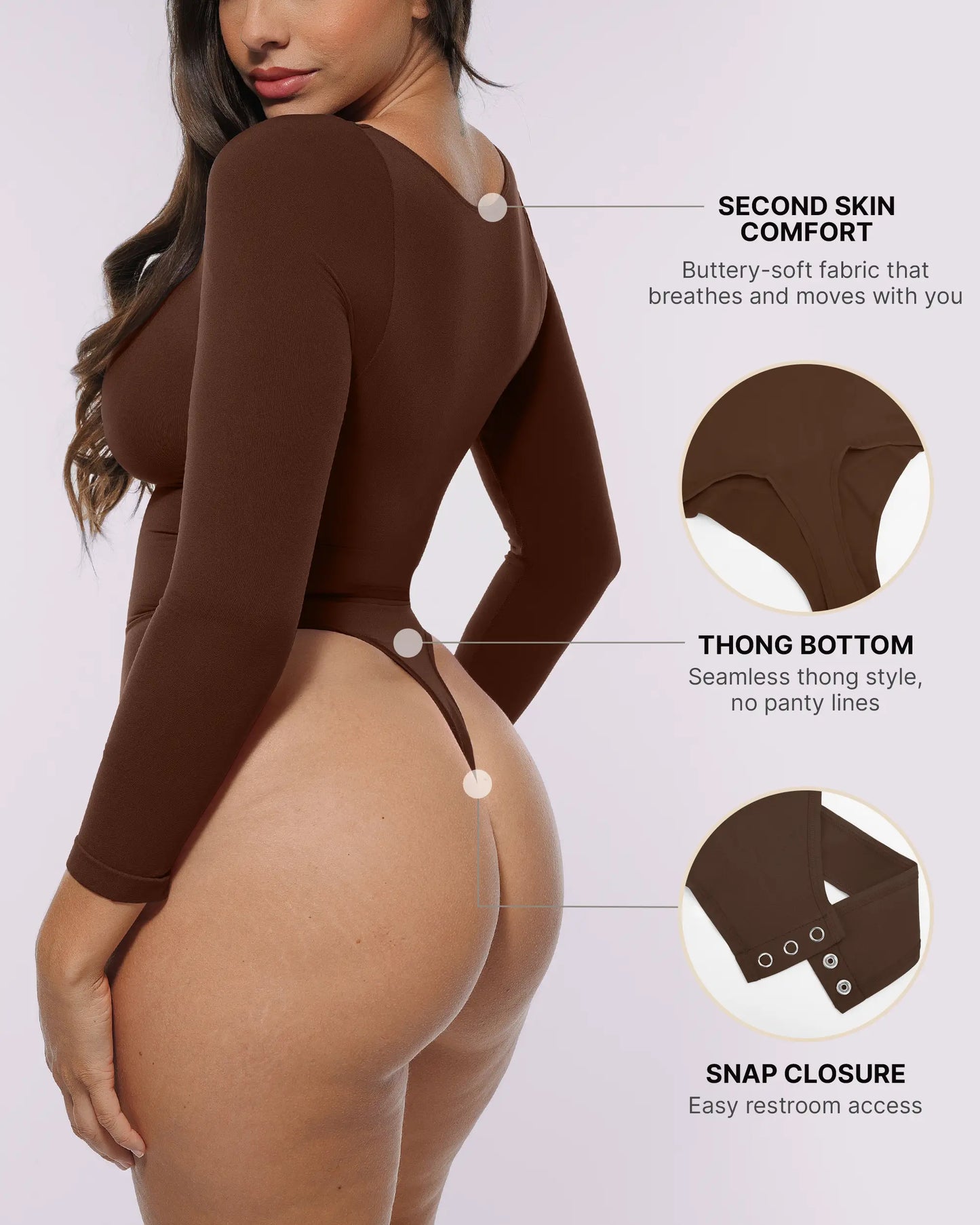 Skin Flow Long Sleeve Zipper Front Thong Bodysuit
