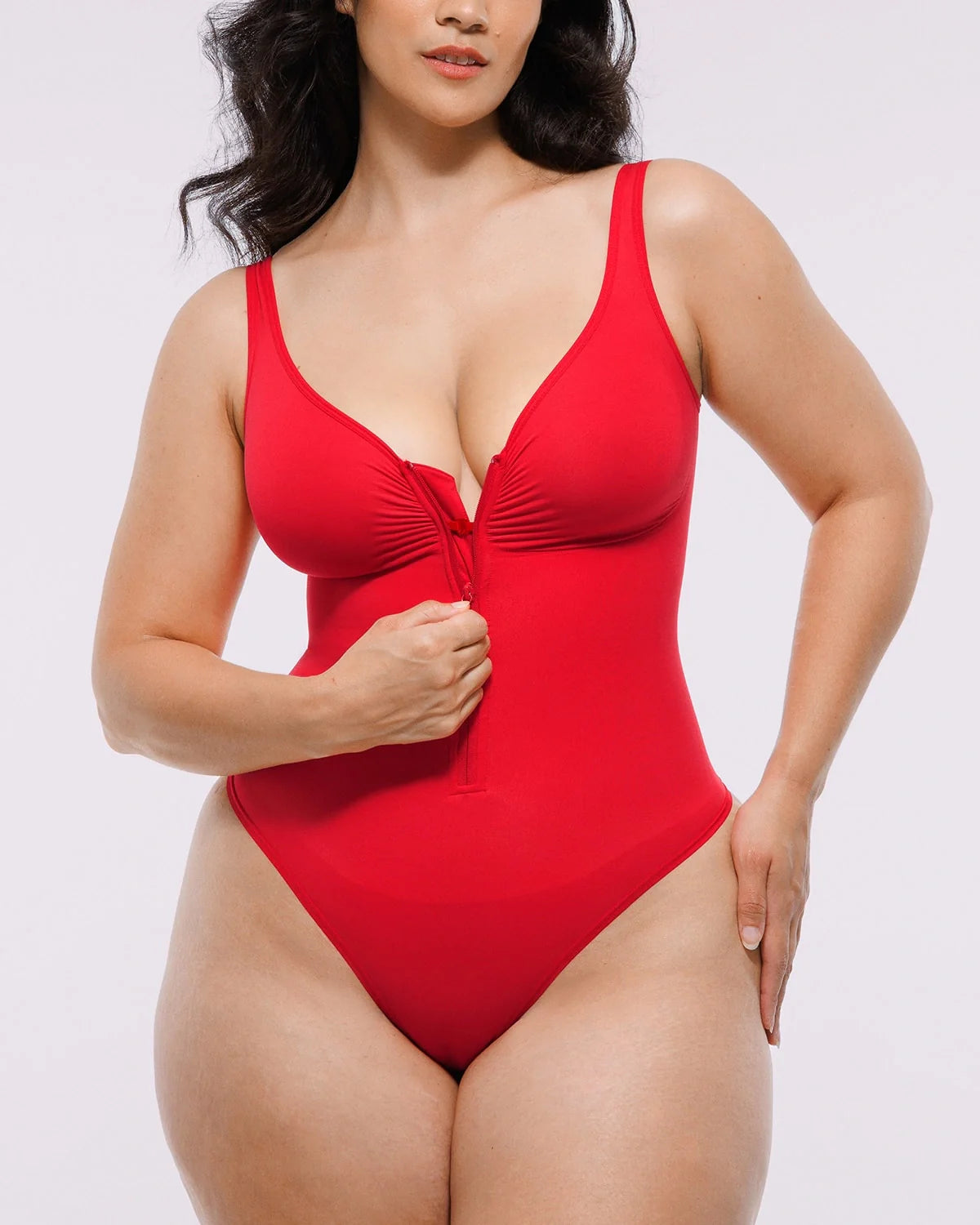 Thong-Body mit Reißverschluss vorne und Skin-Flow-Optik