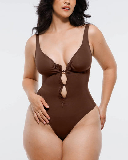 Skin Flow Zipper Front Thong Bodysuit