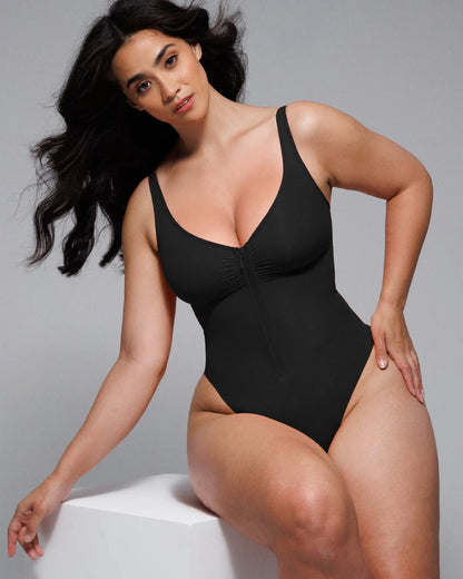 Skin Flow Zipper Front Thong Bodysuit