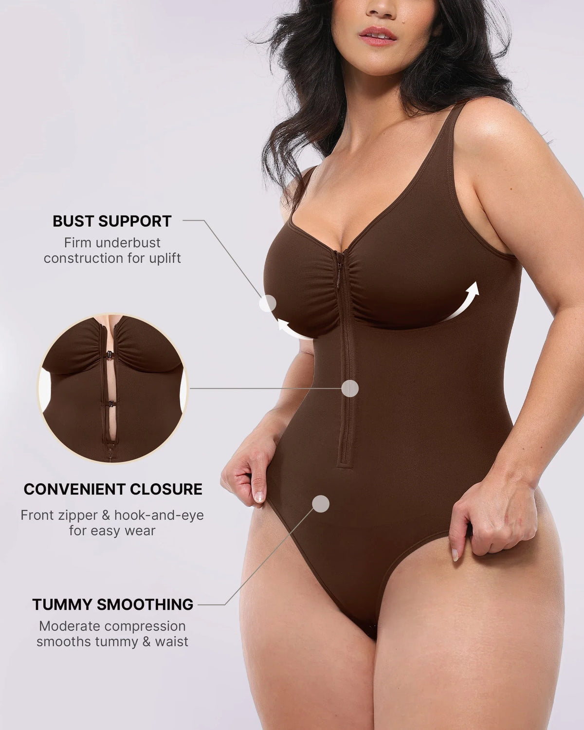Thong-Body mit Reißverschluss vorne und Skin-Flow-Optik