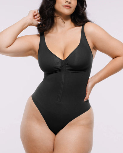 Skin Flow Zipper Front Thong Bodysuit
