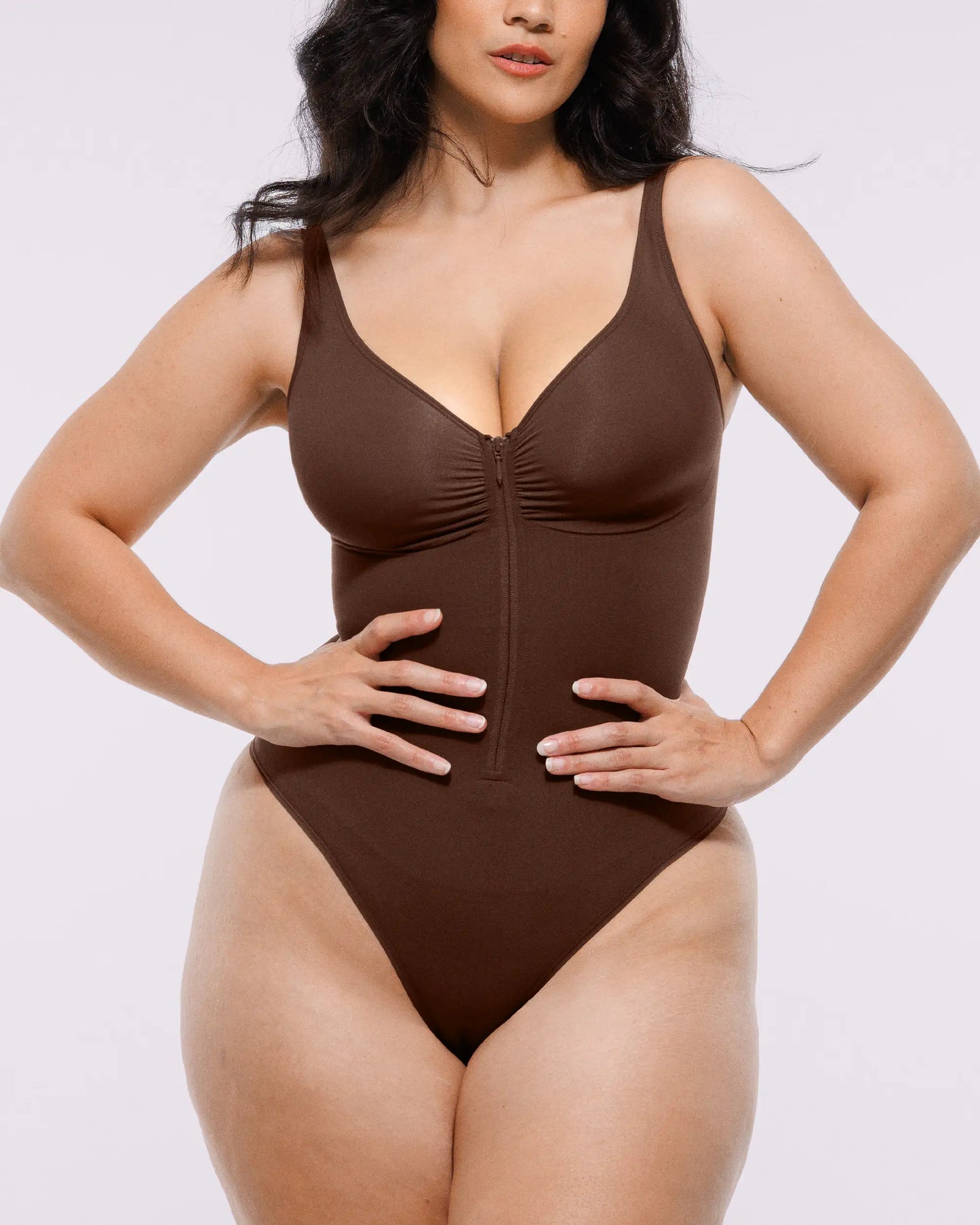 Skin Flow Zipper Front Thong Bodysuit