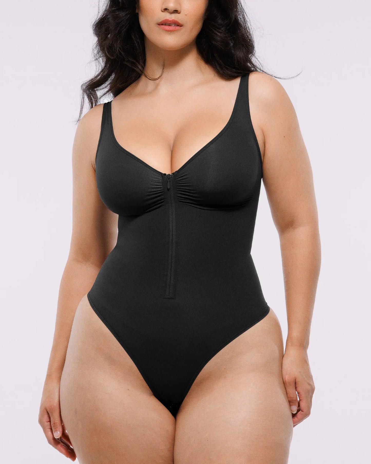 Skin Flow Zipper Front Thong Bodysuit