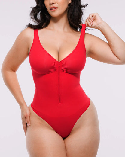 Skin Flow Zipper Front Thong Bodysuit