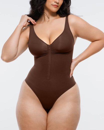 Skin Flow Zipper Front Thong Bodysuit