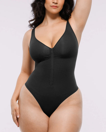 Skin Flow Zipper Front Thong Bodysuit