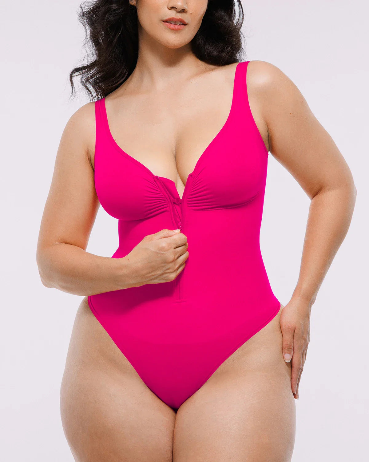 Skin Flow Zipper Front Thong Bodysuit