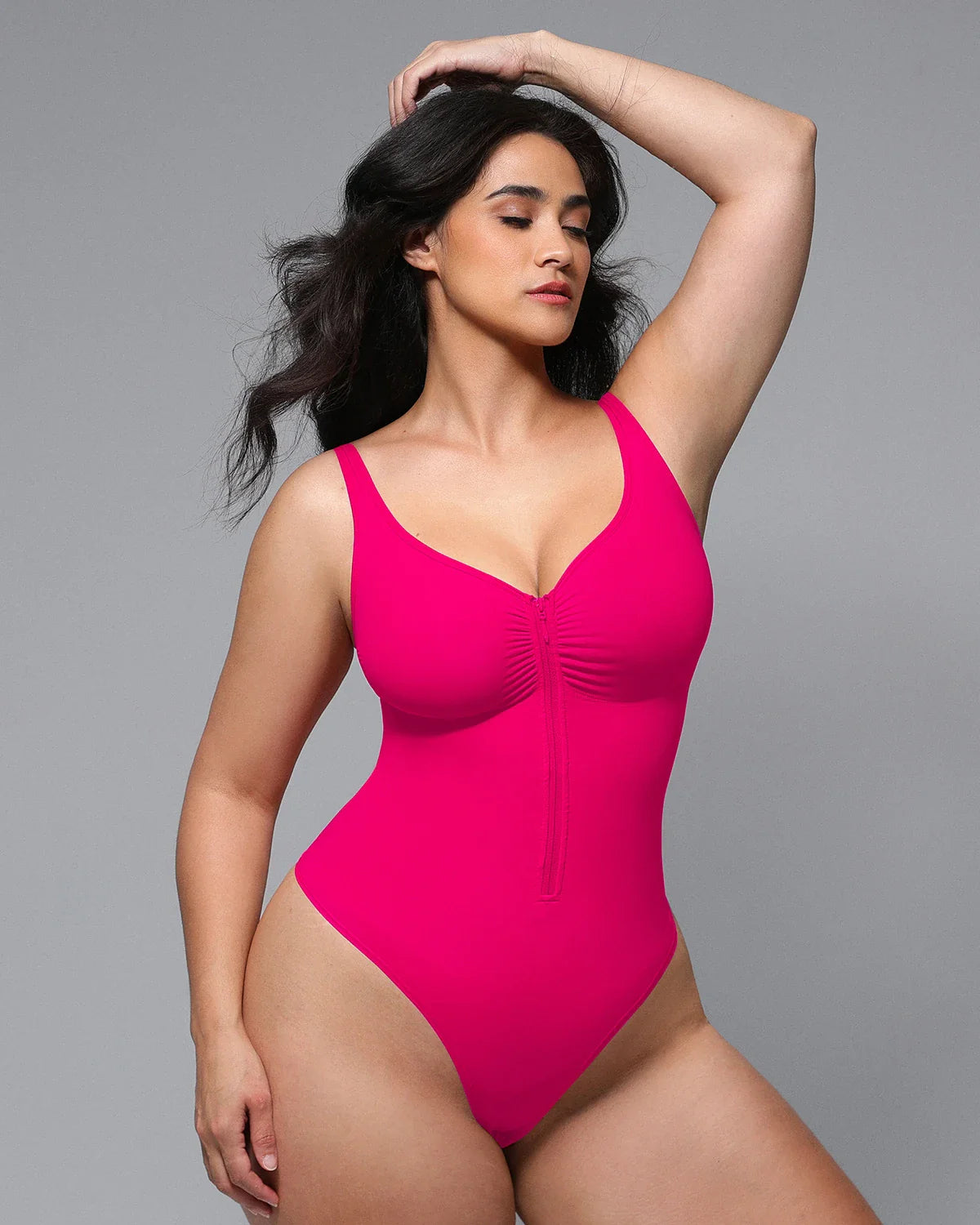 Skin Flow Zipper Front Thong Bodysuit