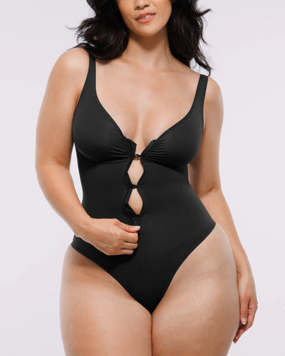 Skin Flow Zipper Front Thong Bodysuit