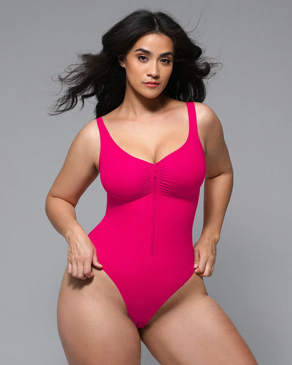 Skin Flow Zipper Front Thong Bodysuit
