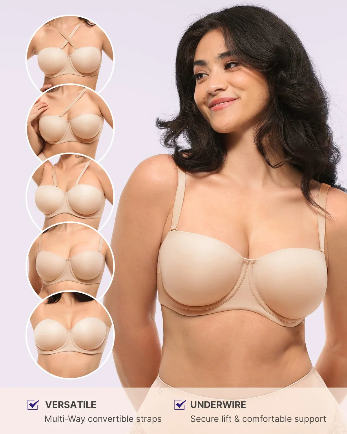 Soutien-gorge push-up sans bretelles convertible