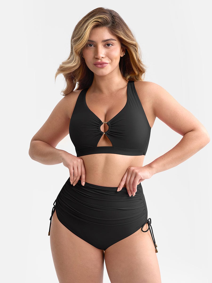 Deep V Metal Ring Tummy Control Swimsuit with Removable Pads