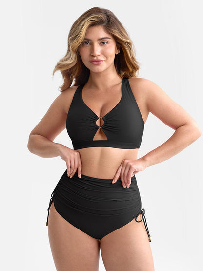 Deep V Metal Ring Tummy Control Swimsuit with Removable Pads