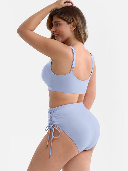Deep V Metal Ring Tummy Control Swimsuit with Removable Pads