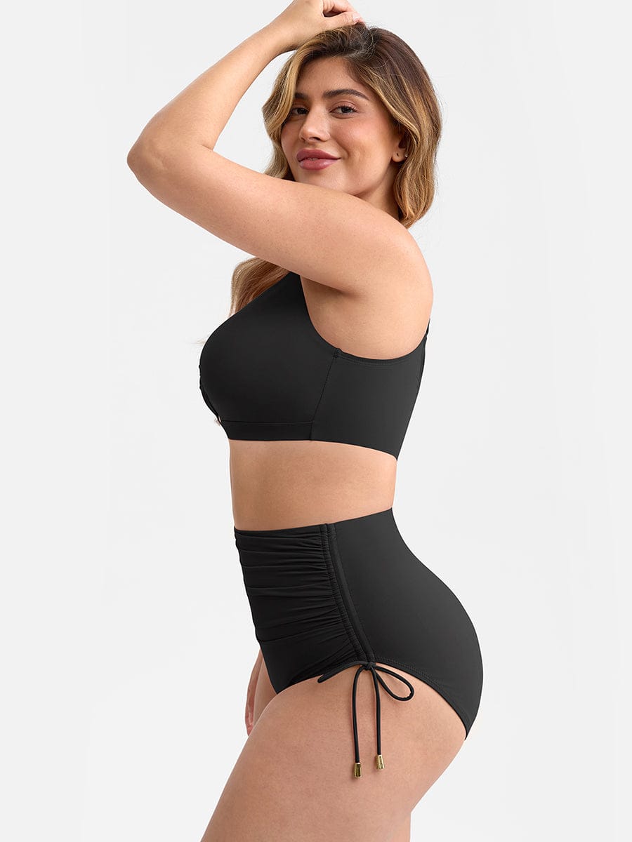 Deep V Metal Ring Tummy Control Swimsuit with Removable Pads