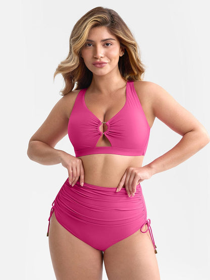 Deep V Metal Ring Tummy Control Swimsuit with Removable Pads