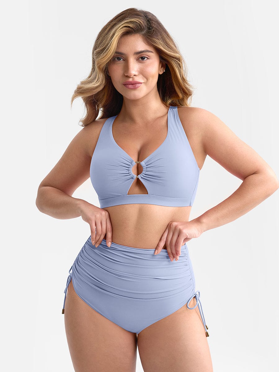 Deep V Metal Ring Tummy Control Swimsuit with Removable Pads