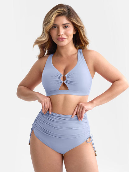 Deep V Metal Ring Tummy Control Swimsuit with Removable Pads