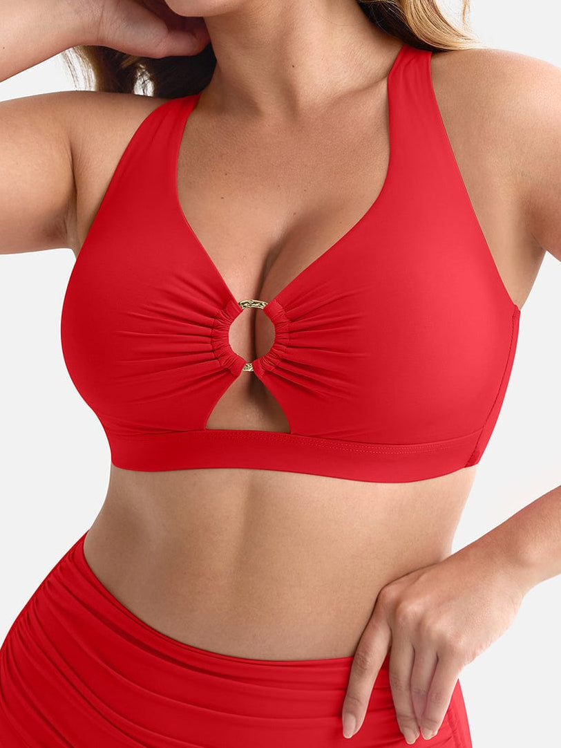 Deep V Metal Ring Tummy Control Swimsuit with Removable Pads