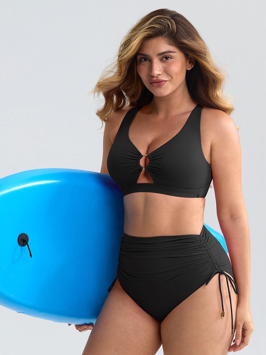 Deep V Metal Ring Tummy Control Swimsuit with Removable Pads