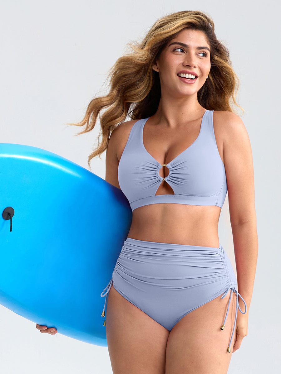 Deep V Metal Ring Tummy Control Swimsuit with Removable Pads