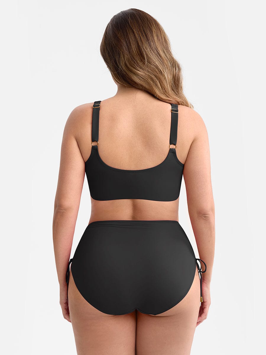 Deep V Metal Ring Tummy Control Swimsuit with Removable Pads