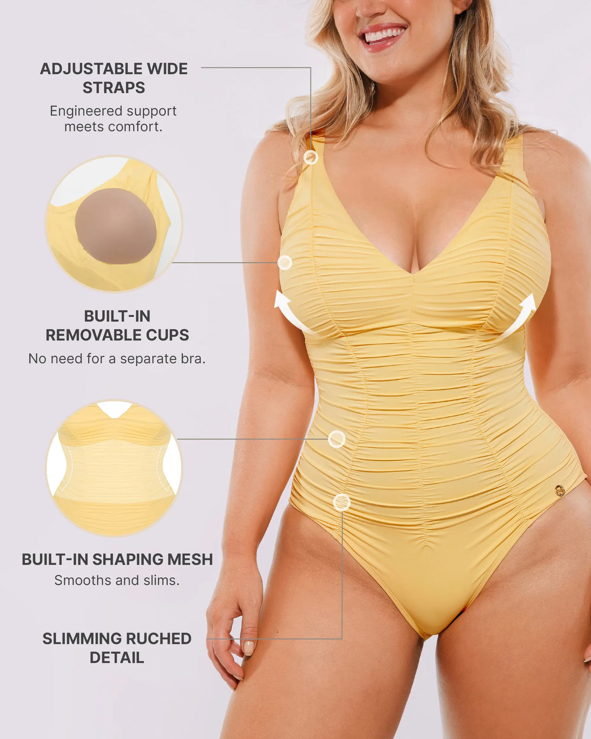 Fato de Banho Modelador Smart Sculpt™ com Decote em V e Franzido