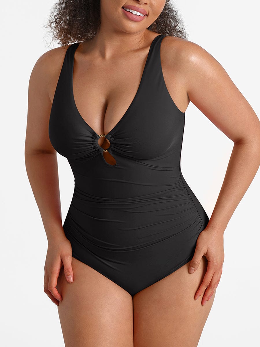 Ruched Mesh Tummy Control One-Piece Swimsuit