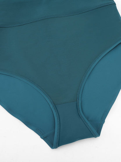 Deep V Ruched Mesh One-Piece Swimsuit with Removable Pads