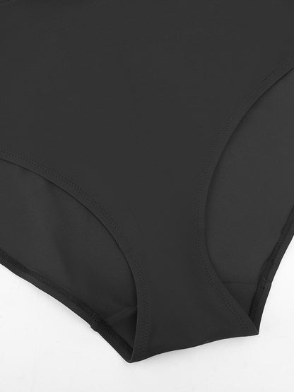 Deep V Ruched Mesh One-Piece Swimsuit with Removable Pads
