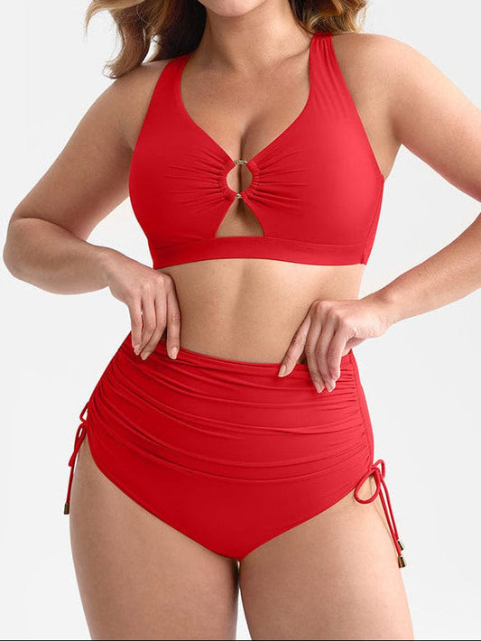 Deep V Metal Ring Tummy Control Swimsuit with Removable Pads