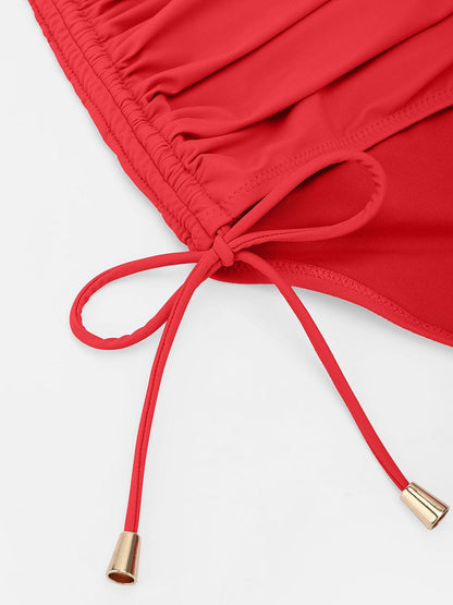 Deep V Metal Ring Tummy Control Swimsuit with Removable Pads