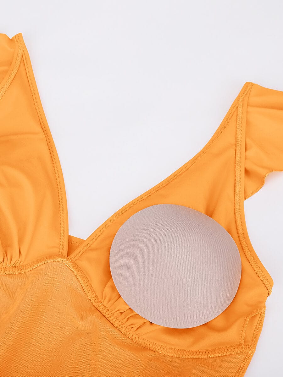 Ruffled V-Neck Lace-Up One-Piece Swimsuit