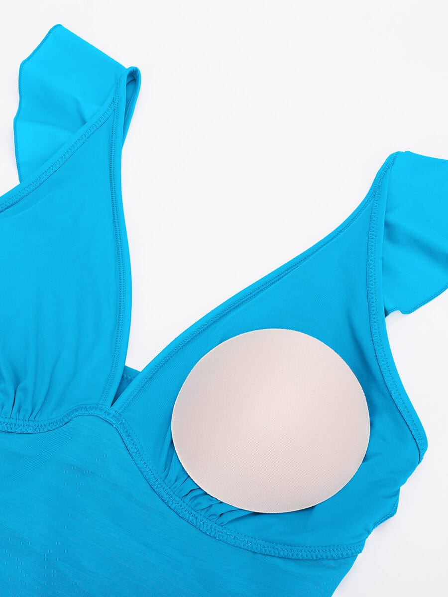 Ruffled V-Neck Lace-Up One-Piece Swimsuit
