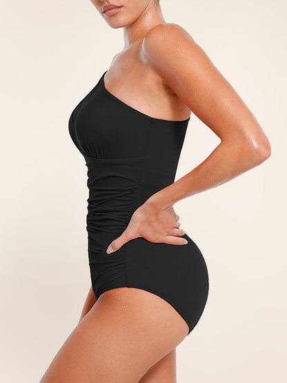 One-Shoulder Ruched One-Piece Swimsuit