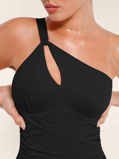 One-Shoulder Ruched One-Piece Swimsuit
