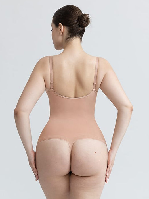 Naadloze V-hals body met geplooid borstgedeelte, buikcorrectie en string-model