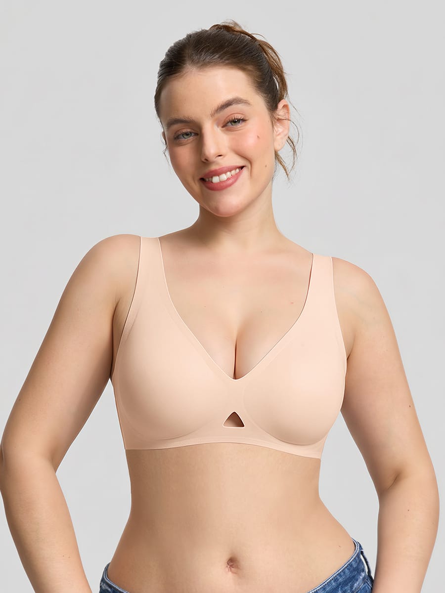 Nahtloser Wireless-BH mit Cut-Out, Jelly-Support, bequemer T-Shirt-BH für große Oberweite