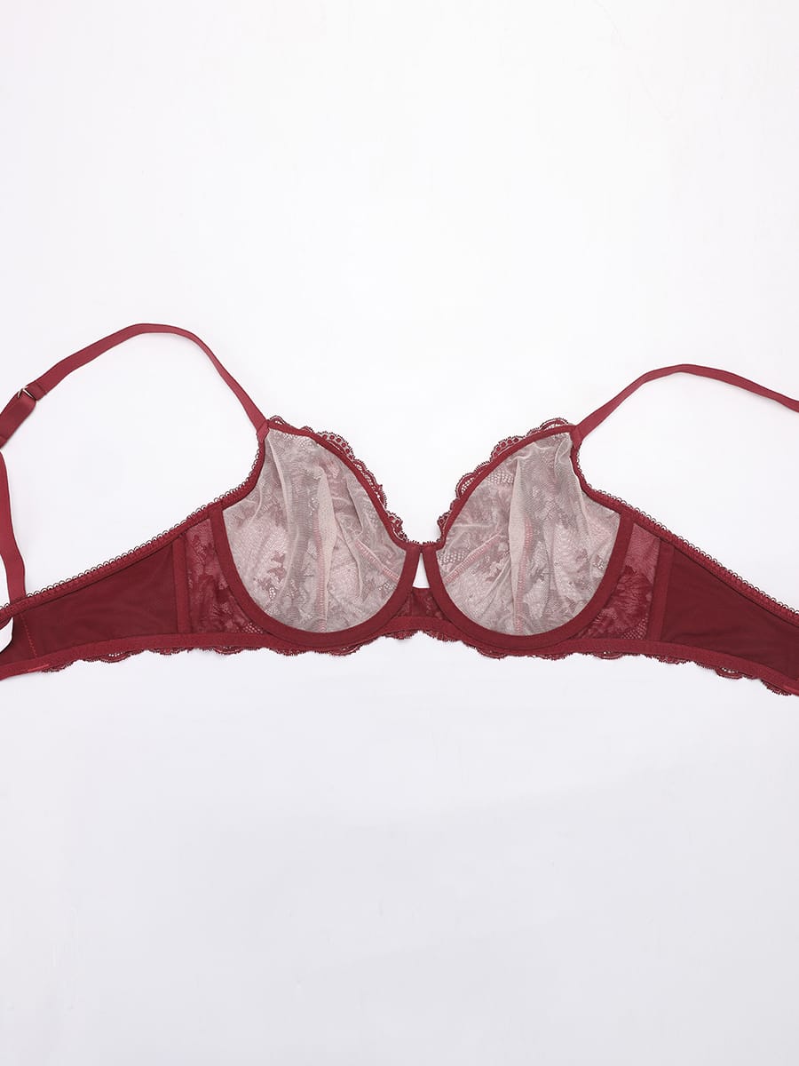 Unlined Underwire Sheer Floral Mesh Lace Bra
