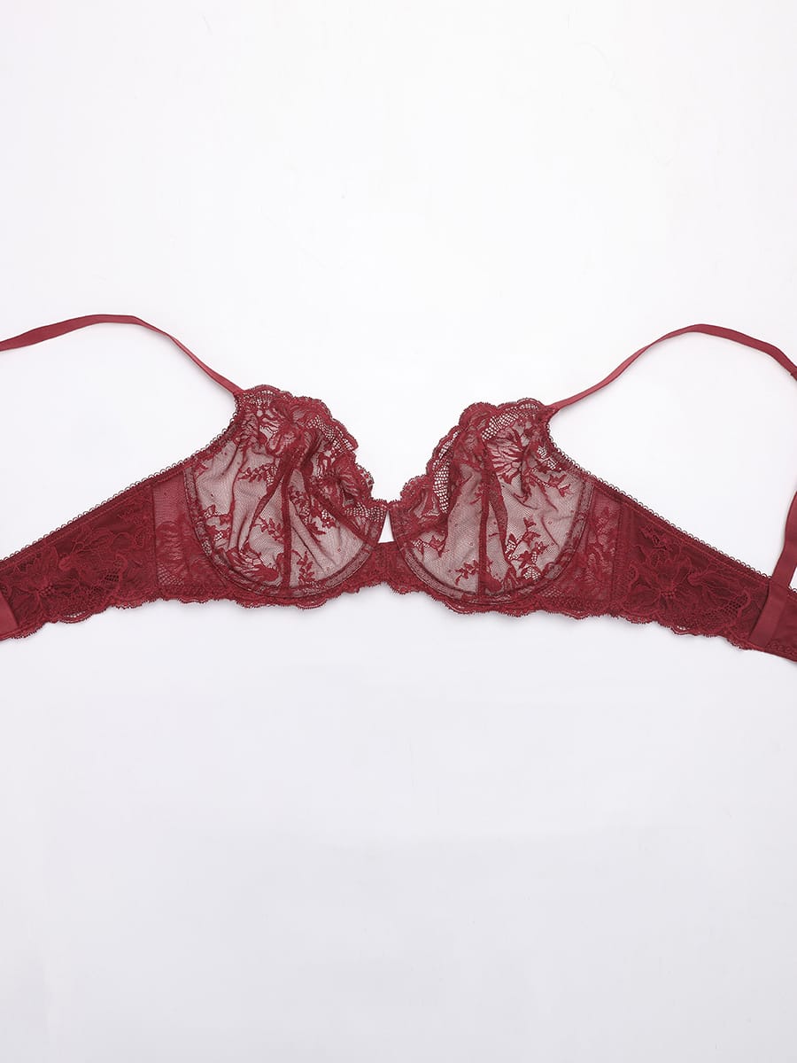 Unlined Underwire Sheer Floral Mesh Lace Bra