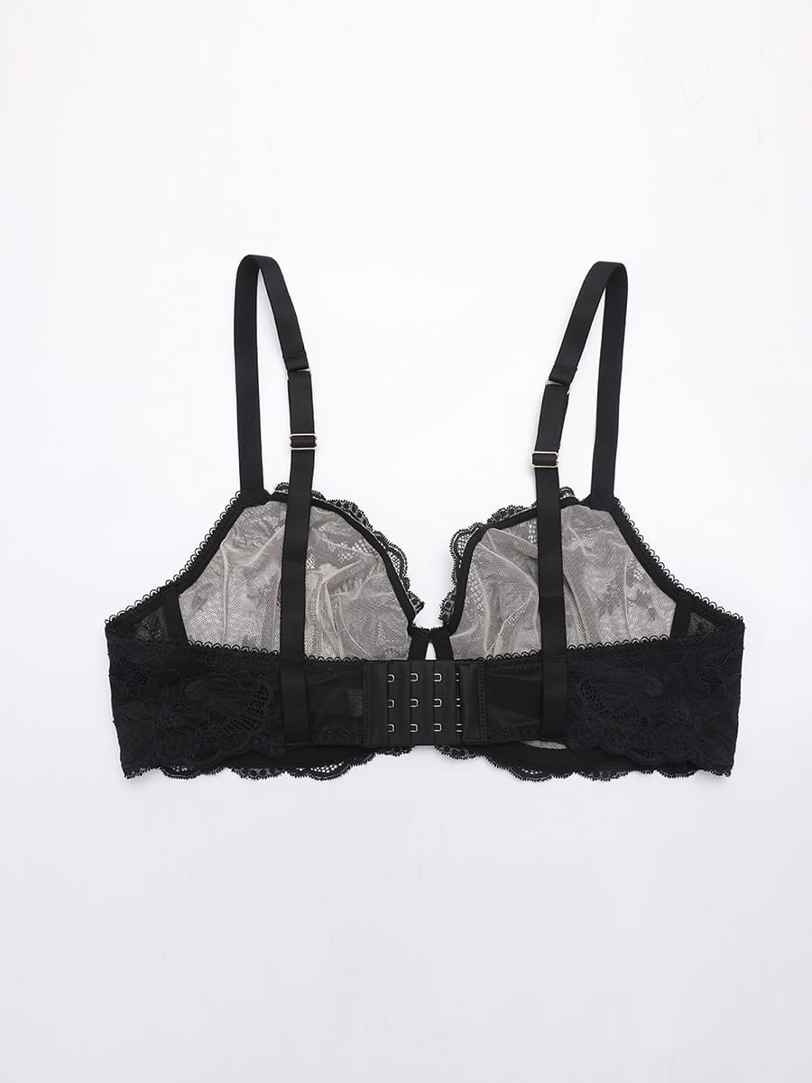Unlined Underwire Sheer Floral Mesh Lace Bra