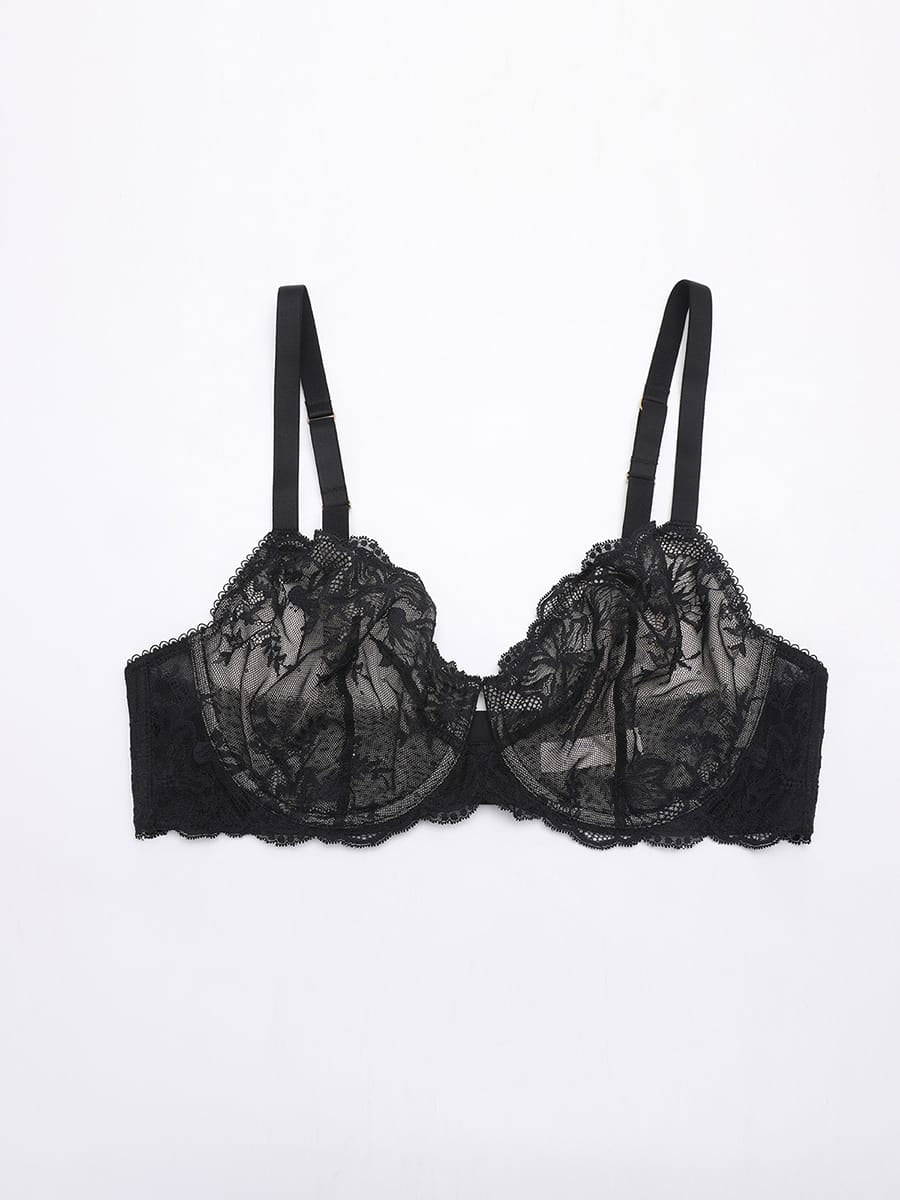 Unlined Underwire Sheer Floral Mesh Lace Bra